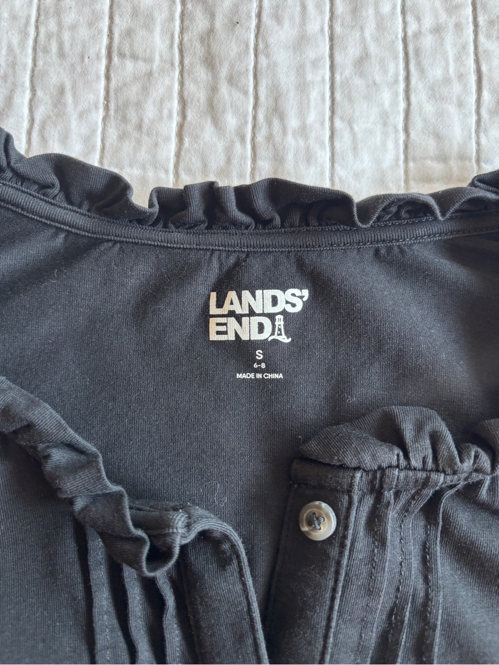 Lands' End Black Ruffle-Trim Button Front Blouse - Picture 3 of 3